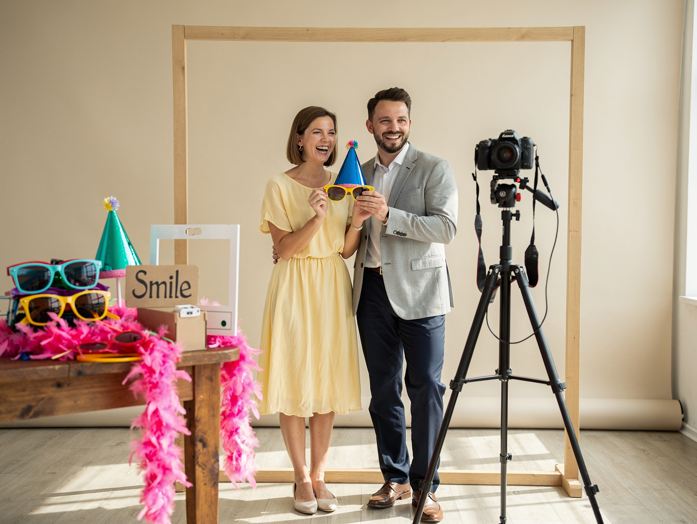 Classic open-air booth with fun props and backdrop